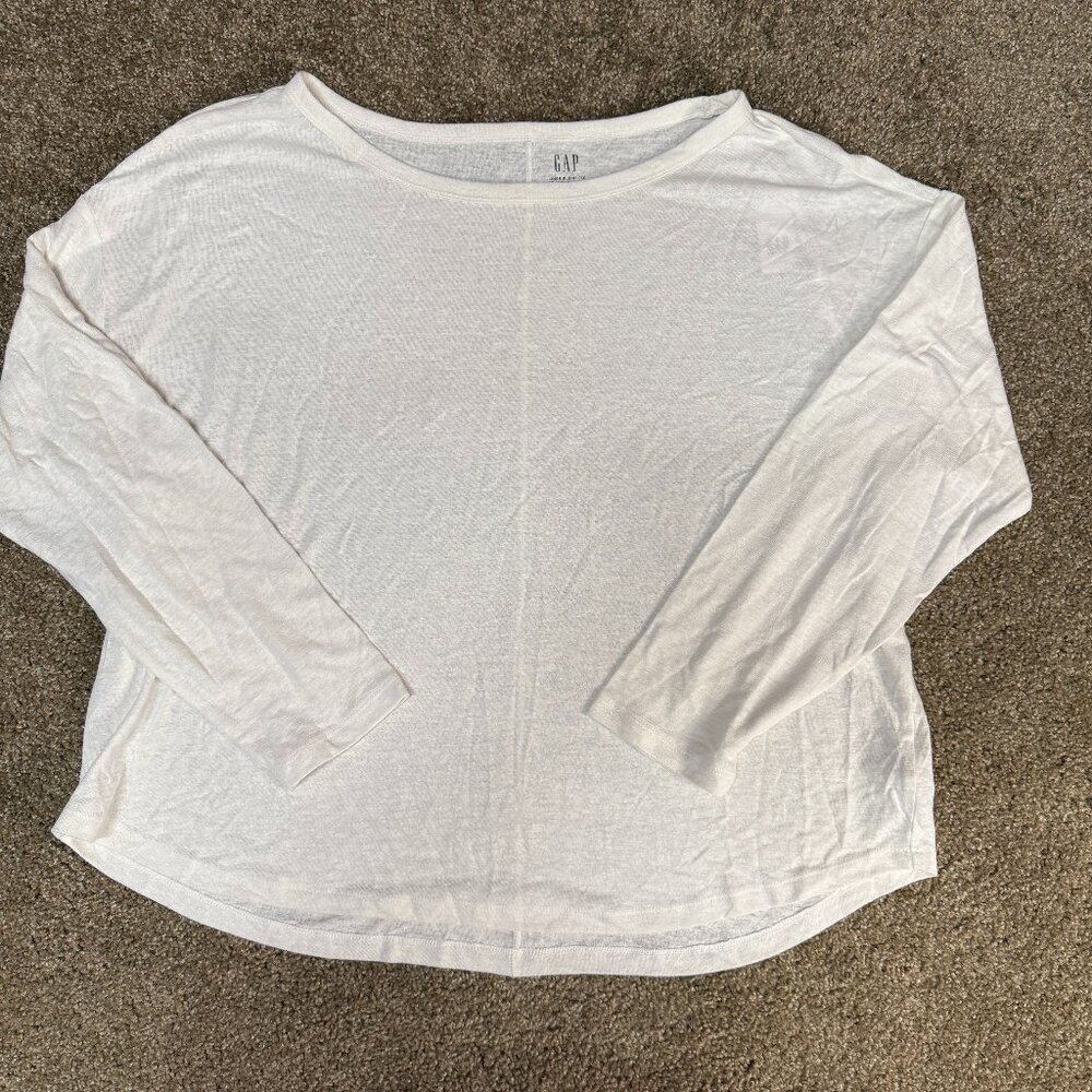 Gap Linen Blend Luxe Drop Shoulder Tee Shirt Womens XL White Round Neck Neutral